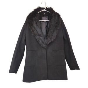 Covington Women's Black Polyester Removeable Faux Fur Collar Button Down Lined D
